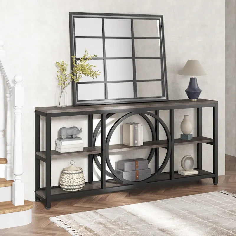 70.9" Industrial Sofa Konsolentisch mit Metallbeinen - 3 Ebenen