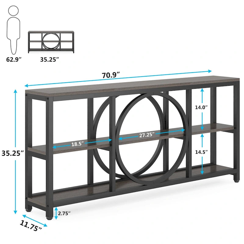 70.9" Industrial Sofa Konsolentisch mit Metallbeinen - 3 Ebenen