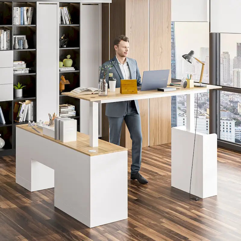 63" höhenverstellbarer Schreibtisch mit integriertem Schrank und Schubladen
