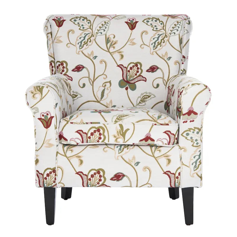Rot/Elfenbein Floral Clubsessel - 30Bx33Tx35H