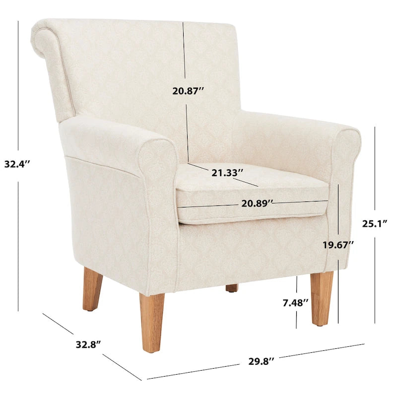 Rot/Elfenbein Floral Clubsessel - 30Bx33Tx35H