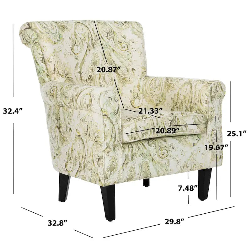 Rot/Elfenbein Floral Clubsessel - 30Bx33Tx35H