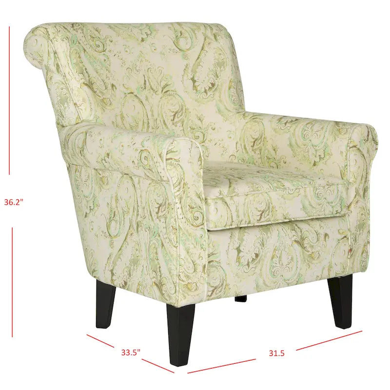 Rot/Elfenbein Floral Clubsessel - 30Bx33Tx35H