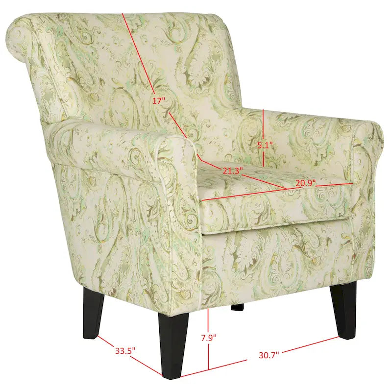 Rot/Elfenbein Floral Clubsessel - 30Bx33Tx35H