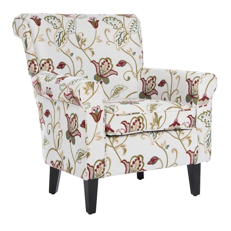 Rot/Elfenbein Floral Clubsessel - 30Bx33Tx35H