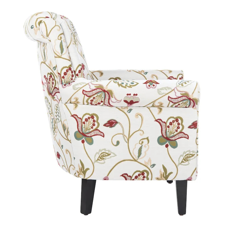 Rot/Elfenbein Floral Clubsessel - 30Bx33Tx35H