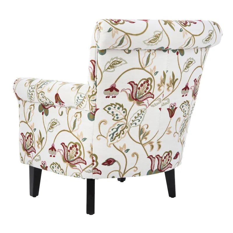 Rot/Elfenbein Floral Clubsessel - 30Bx33Tx35H