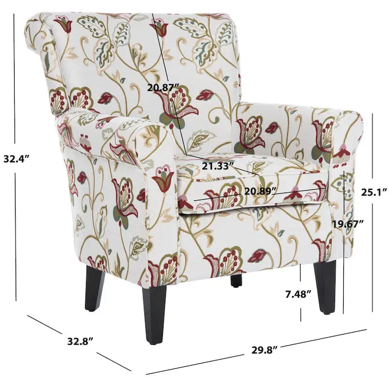 Rot/Elfenbein Floral Clubsessel - 30Bx33Tx35H