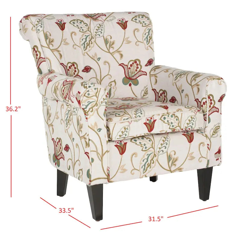 Rot/Elfenbein Floral Clubsessel - 30Bx33Tx35H