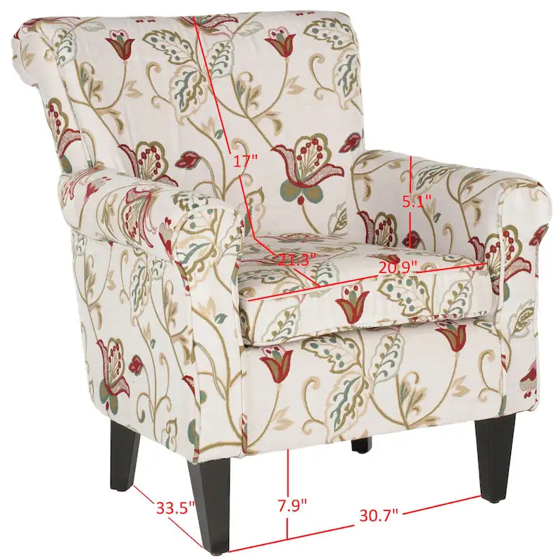 Rot/Elfenbein Floral Clubsessel - 30Bx33Tx35H