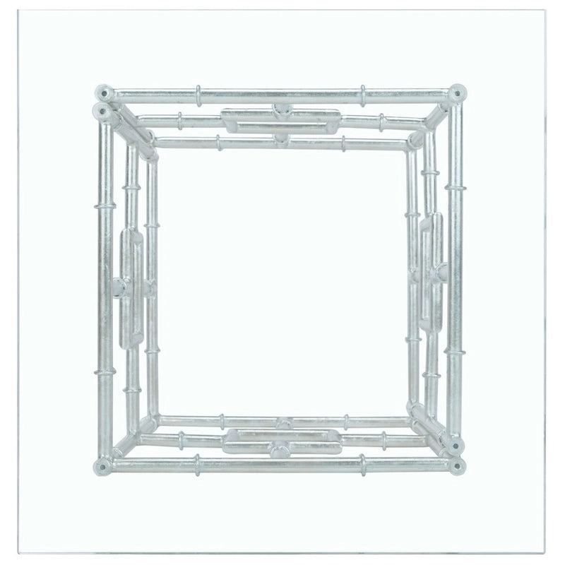 Silberner Beistelltisch mit Glasplatte – 56B x 56T x 53H cm