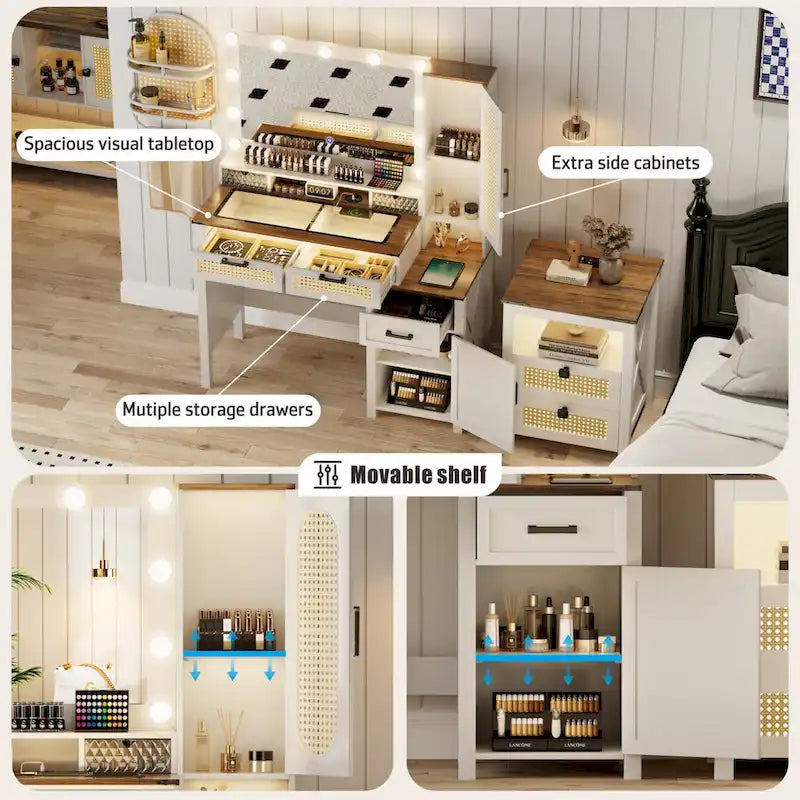 Schminktisch mit LED-Beleuchtung und Ladestation