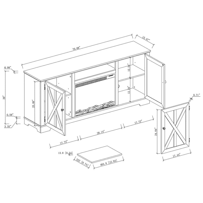 70" TV-Schrank für Farmhouse-Stil bis zu 75" TVs